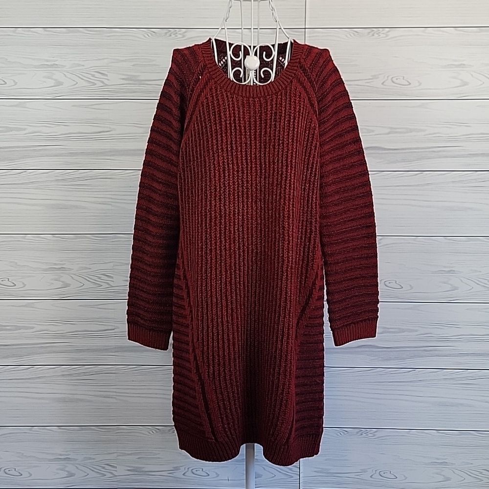 NY Collection Burgundy Knit Sweater Dress Womens Size L